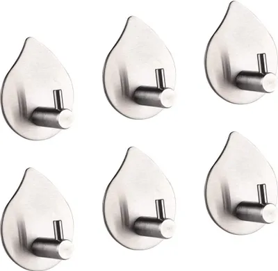 Produktbild von 6 Stück selbstklebende Handtuchhaken, 8 kg Kleiderhaken, 3 m Wandhaken, gebürsteter Edelstahl, rostfreier Handtuchhalter für Badezimmer und Küche, Kleiderhaken, kein Bohren erforderlich