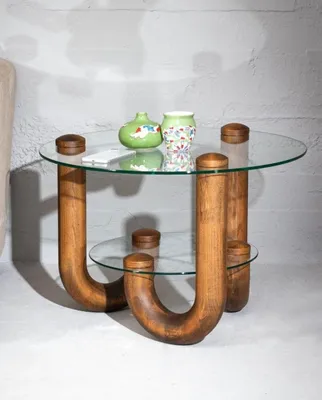 Produktbild von holz Beistelltisch mit glasplatte Stilvoller Möbel für Wohnzimmer
