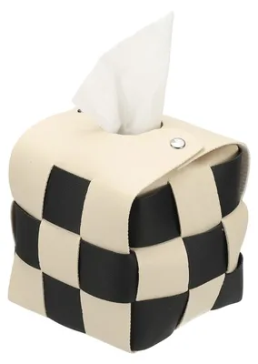 Productafbeelding van Make-up doosje - Vierkantig, van Polyurethanleer - Voor het opbergen van zakdoekjes - Beige, 12 x 12 x 12 cm