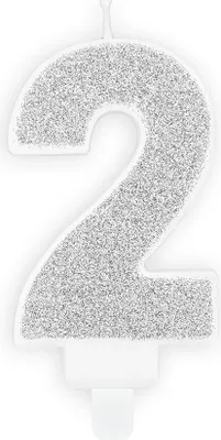 Produktbild von Geburtstagskerze Zahl 2 mit Glitzer 7cm silber