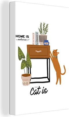 Produktbild von OneMillionCanvasses® - Leinwandbilder - 90x140 cm, Sprichwörter - Zitate - 'Zuhause ist, wo deine Katze ist', Wandbilder Kunstdruck Wanddekoration - Wandschmucke - Schlafzimmer