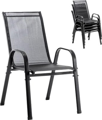 Produktbild von GIHAUVIA 4er Set Gartenstühle Stapelbar robustem Metallgestell und Hoher Belastbarkeit Terrassenstühle Balkonstühle mit Armlehnen 54.5x63x92cm Schwarz