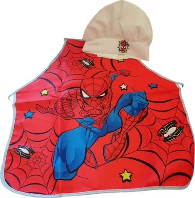 Produktbild von Spiderman Kinderschürze mit Mütze rot