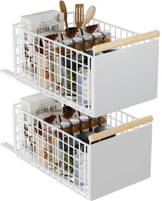 Imagen del producto de Organizadores extraíbles para cajones de armarios de cocina, autoadhesivos, telescópicos de 39,5–56,5 cm, acero al carbono, con guías amortiguadas, capacidad de carga de 25 kg
