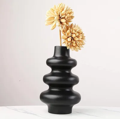 Produktbild von Keramik Vase, Nordischen Stil Vase für Getrocknete Blumen, DREISchicht Blumenvase Boho Home Decor für Centerpiece Hochzeit/Party/Geschenke, Schwarz, 21.5cm, Keramik