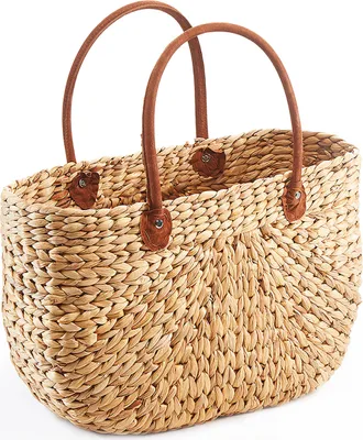 Obrázek produktu pro Kobolo bag košíková taška z vodního hyacintu - s koženými uchy - přírodní hnědá - nákupní taška nákupní taška kabelka shopper kabelka s uchem kabelka kabelka