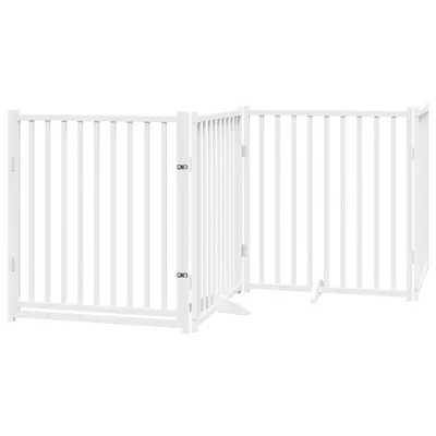 Produktbild von vidaXL 4-tlg. Hundetor mit Tür Faltbar Weiß 320 cm Massivholz Tanne