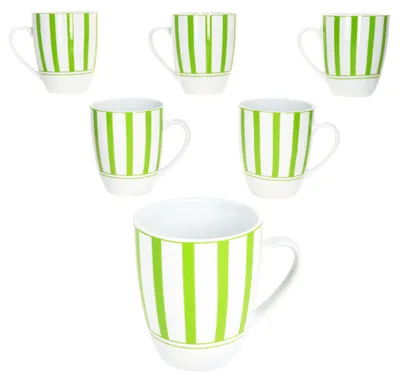 Zdjęcie produktu dla Split zielone paski zestaw 6 kubków do kawy 300ml kubek porcelanowy 6 osób herbata kakao paski