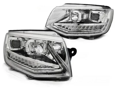 Productafbeelding van LED-dagrijverlichting (DRL) voor koplampen, geschikt voor VW T6, bouwjaar 15-19, chroom, met dynamische knipperlichten