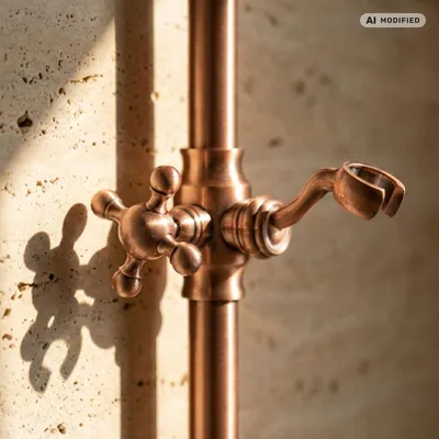 Immagine prodotto di PaulGurkes, asta per doccia in ottone, stile vintage, finitura bronzo rosso