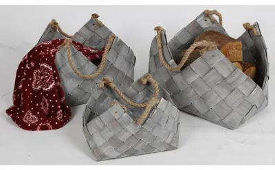 Image de Lot de 3 paniers à bois Sacs de transport Paniers de rangement Décoration intérieure