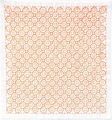 Obrázek produktu pro Sada Hitomezashi Sashiko s razítkem Olympus "Handkerchief in orange", 20x20cm, originál z Japonska