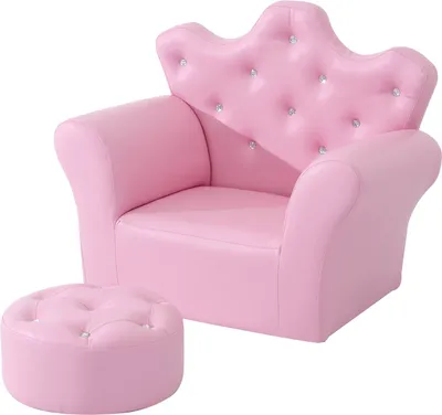 Produktbild von Spielsofa für Kinder, Kindersofa mit Ottomane, Kindercouch Prinzessinnen Spielsofa Kindercouch Mini Couch für Kuschelecke, Kinderzimmer, Spielzimmer, Schlafzimmer, Rosa
