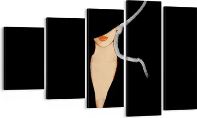 Produktbild von Bild auf Leinwand - Leinwandbild - 5 Teile - Schwarz Frau Hut - 100x60cm - Wand Bild - Wanddeko - Wandbilder - Leinwanddruck - Bilder - Wanddekoration - Leinwand bilder - Wandbild - EG100x60-4341
