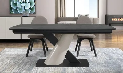 Produktbild von Casa Padrino Luxus Esstisch Schwarz / Grau 200-280 x 100 x H. 77 cm - Ausziehbarer Esszimmertisch mit Keramikplatten - Esszimmer Möbel - Luxus Möbel - Luxus Einrichtung