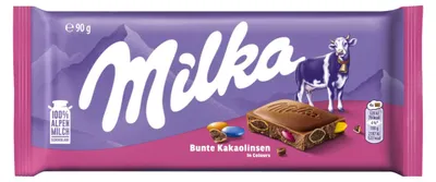 Milka Bunte Kakaolinsen Alpenmilchschokoladentafel Packung 90g