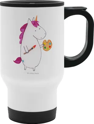 Produktbild von Mr. & Mrs. Panda Kaffeebecher To Go Einhorn Künstler - Weiß - Geschenk, Thermobecher Edelstahl, Zeichnen, Stift, Malen, thermosbecher, Welt, doppelwand tasse, Pinsel