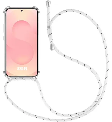 Image de Coque pour Samsung Galaxy S25 FE, Protection Antichoc Coins Renforcés avec Cordon Blanc Réglable