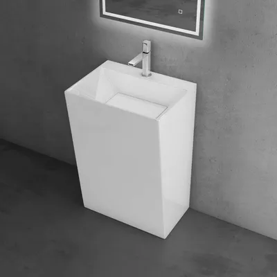 Immagine prodotto di doporro Lavabo a Colonna Per Bagno Lavabo Freestanding da Terra Lavandino Monoblocco a Pavimento 60x45x90 cm Bianco Lucido, Lavabo Autoportante in Marmo Resina con Foro Rubinetto Colossum40