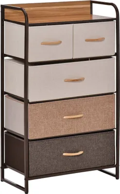 Image de HOMCOM Commode Meuble de Rangement 5 tiroirs Pliables en Tissu 58 x 29 x 99 cm Multicolore