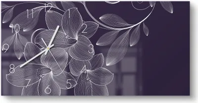 Produktbild von DEQORI Glasuhr 60x30 cm Zahlen 'Elegante Liliengrafik' Wanduhr Glas Uhr Design leise