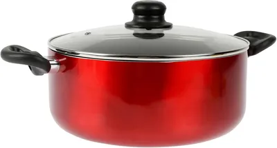 Zdjęcie produktu dla Garnek do gotowania 28 cm, 7 litrów, powłoka nieprzywierająca, metaliczny czerwony, szklana pokrywka, do