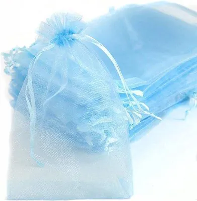 Productafbeelding van Famanu organzazakjes, 50 stuks - met trekkoord voor feestelijke gelegenheden - sieradenzakjes, lavendelzakjes - 15 x 20 cm, lichtblauw