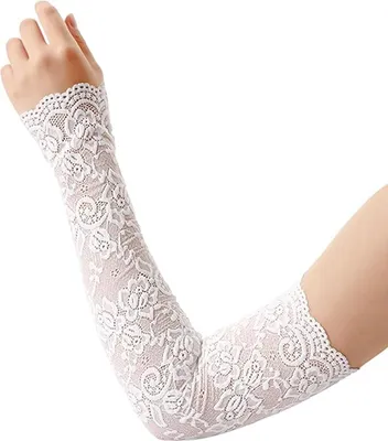 Produktbild von Fingerlose Spitzenhandschuhe, weiße Netzhandschuhe, warme Handschuhe, fingerlose Ellenbogen-Spitzenhandschuhe, warme Blumenhandschuhe, Damenhandschuhe, geeignet für Party-Hochzeit, passendes Abendkleid