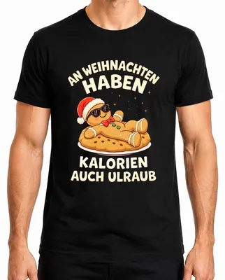 Productafbeelding van Kersttrui met het opschrift "An Weihnachten haben Kalorien auch Urlaub", afbeelding van een peperkoekmannetje, voor heren, zwart, maat L