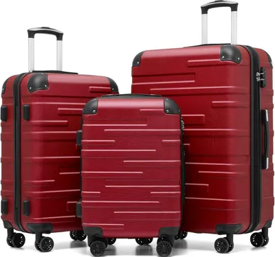 Produktbild von COOLIFE Hartschalen-Koffer Set 3tlg. TSA-Schloss 4 Spinner Red