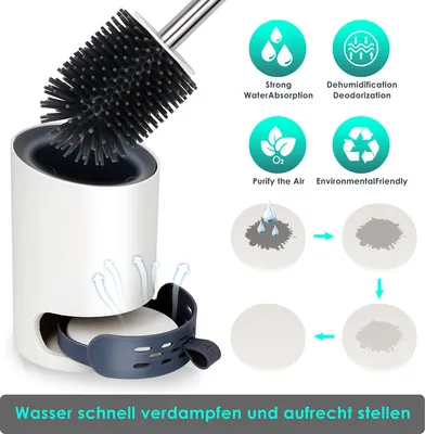 Produktbild von einfeben Toilettenbürste Silikon, 2-in-1 Wandmontage Freistehend, Weiß, Steril, 360°-Bürstenborsten, Versteckte Pinzette. Griff 40x10cm, Basis 13.5x15cm, 370g
