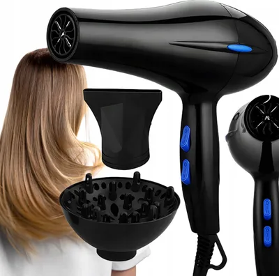 Produktbild von Pro Haartrockner mit Ionenfunktion Stark + Set aus zwei Aufsätzen 2200 W Schwarz