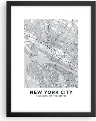 Produktbild von Gerahmtes Poster - Schwarzer Rahmen - Neu York Karte - 30x40 cm - Wand Bild - Wanddeko - Wandbilder - Kunstposter - Wandposter - Bilderrahmen - Bilder - Kunstdruck - Wanddekoration - P2BPA30x40-5039
