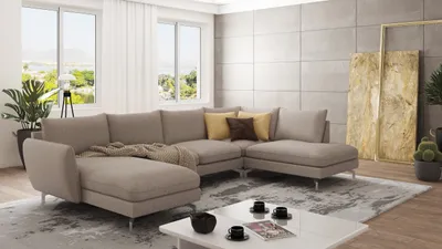 Produktbild von S-STYLE MÖBEL - Frema Wohnlandschaft mit Silber Metall Füßen aus Dunkelbeige Luxusmicrofaser - Ottomane links, B/T/H: 336 cm/ 200 cm/ 87 cm