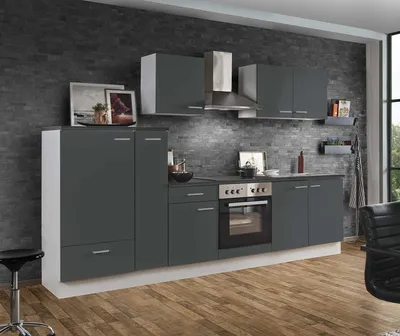 Produktbild von Küchenblock mit Glaskeramikkochfeld White Classic 300 cm in graphit grau Nachbildung