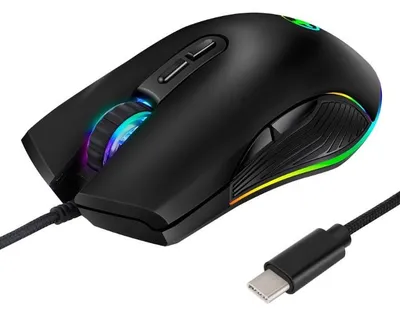 Obrázok produktu pre Káblová herná myš s USB-C konektorom, tichými tlačidlami, 4 farbami RGB podsvietenia, optickou technológiou, káblom dlhým 180 cm, rozlíšením 3200 DPI a 7 tlačidlami