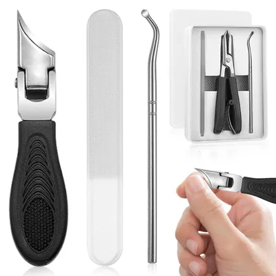 Image de Set de coupe-ongles en 3 pièces avec angle de coupe en forme de bec d'aigle, en acier inoxydable, pour les ongles épais et incarnés