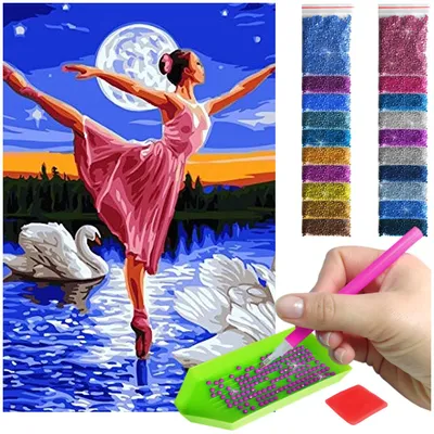 Zdjęcie produktu dla Haft diamentowy ARTULIO - Baletnica w świetle księżyca - 60 x 40 cm - Diamond painting, Kompletny zestaw: mozaika + akcesoria