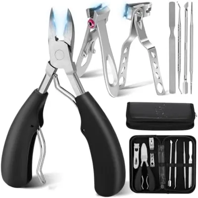Productafbeelding van PromoHome® Professionele set van 7 stuks voor voetverzorging - nagelknipper en nagelriemduwer voor dikke nagels, zwart, 15x8x2 cm