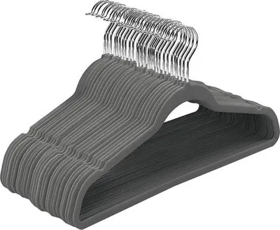Productafbeelding van Famanu fluwelen kledinghangers - Antislip kledinghangers met 360° draaibaar (30 stuks - grijs)