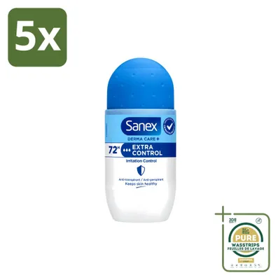 Productafbeelding van 5 x Sanex Deo Roll-on Dermo Extra Control - 53 ml - Voorraadverpakking - 5 stuks