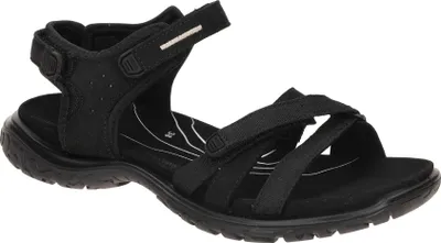 A black sandal shown from a side-diagonal angle against a white background.