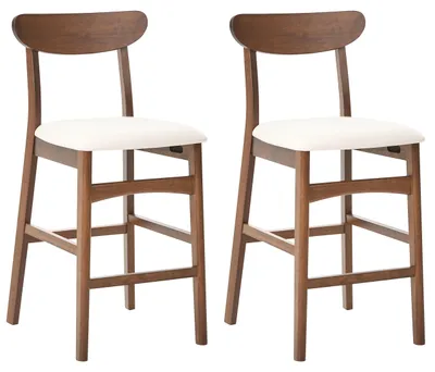 Obrázek produktu pro BELIANI Sada 2 barových židlí tmavě hnědý rám z kaučukového dřeva světle béžová čalouněná sedadla bez područek retro design