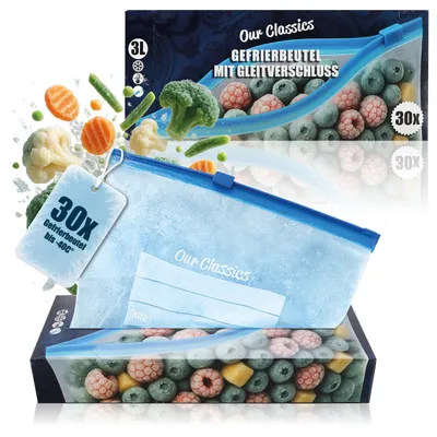 Produktbild von com-four® 30x Gefrierbeutel 3 Liter zum Verschließen, wiederverschließbar