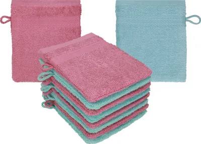 Produktbild von Betz 10 Stück Waschhandschuhe 16x21 cm PREMIUM 100% Baumwolle Farbe: beere - ocean