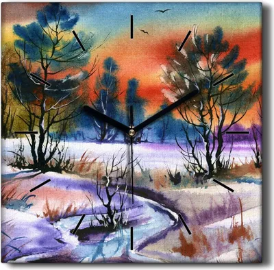 Produktbild von Coloray Hodiny Unikátní 30x30 cm  Tiché hodiny Pro obývací pokoj a kuchyň Nástěnné hodiny Plátno Černé ručičky hodin - Malování zimního stromu