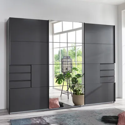Produktbild von Schwebetürenschrank 3-türig 270cm, graphit mit Spiegelfront, STRATFORD-43