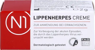 Produktbild von N1 Lippenherpes Creme verhindert die Bläschenbildung, stoppt die Virenvermehrung und lindert rasch Schmerzen, 2 g Creme