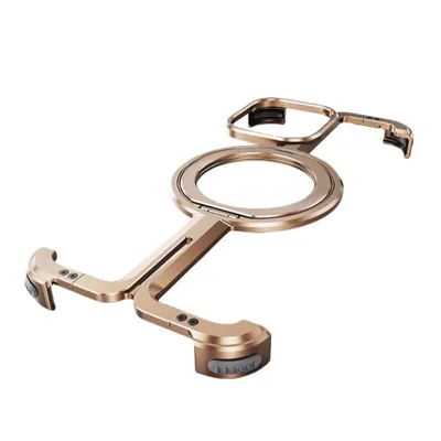 Produktbild von Hülle für iPhone 17pro, Magsafe Magnetische Metall Handyhülle mit Ständer, Stoßfest, für iPhone Serie, Schraubmontage, Gold