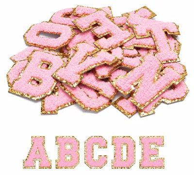 26 Buchstaben-Patches, Chenille, Rosa, 6×5,6 cm, aufbügelbar